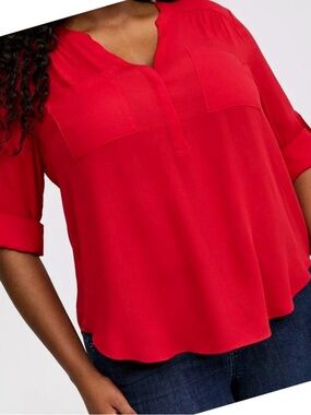 Women's Red V-Neck Blouse - Classic Pull-On Top